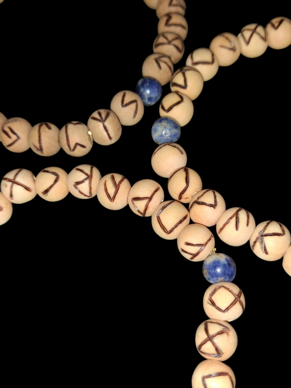 Handcrafted Woodburned Rune Bracelets-Genuine Sodalite Accent Beads